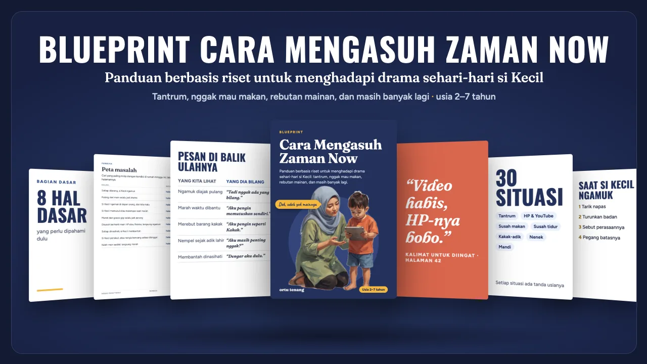 Buku Blueprint Cara Mengasuh Zaman Now terbuka, dengan beberapa halaman isinya