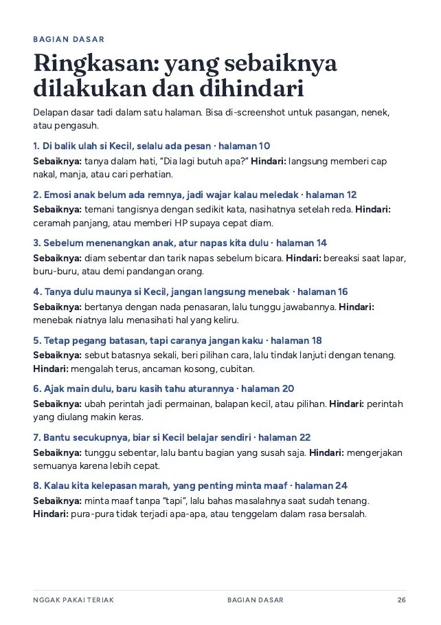 Halaman ringkasan yang sebaiknya dilakukan dan dihindari